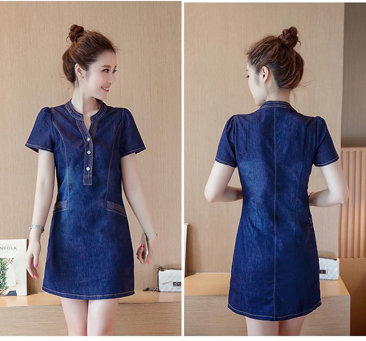 ĐẦM JEAN ĐẸP DÁNG SUÔNG CỔ V TÚI XÉO